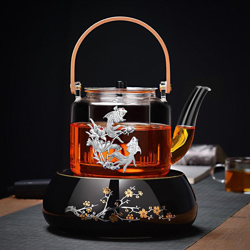 Glass boiling teapot set thick heat-resistant steaming teapot household boiling water to brew teapot Pu'er electric pottery stove tea boiling machine
