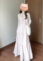 Summer 2024 new style French lace splicing sweet pink suspender dress with sun protection cardigan two-piece suit