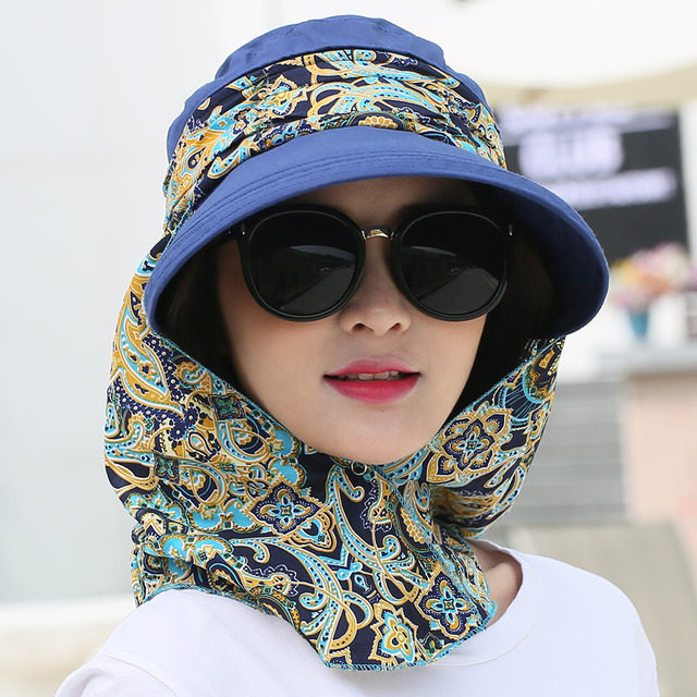 Sun visor hat women's summer cycling cover the whole face and neck along the big edge UV mother sun protection hat work tea picking hat