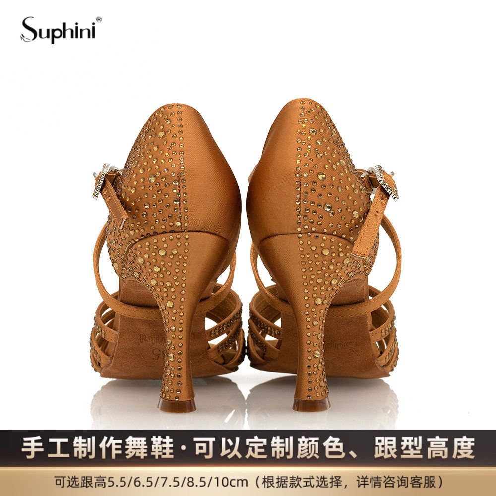 Suphini fashion half diamond women's high heels practice competition salsa chacha rumba samba cowboy latin dance shoes
