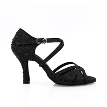 Suphini fashion diamond-encrusted black soft-soled dance shoes ballroom dance cha cha rumba samba denim Latin dance shoes