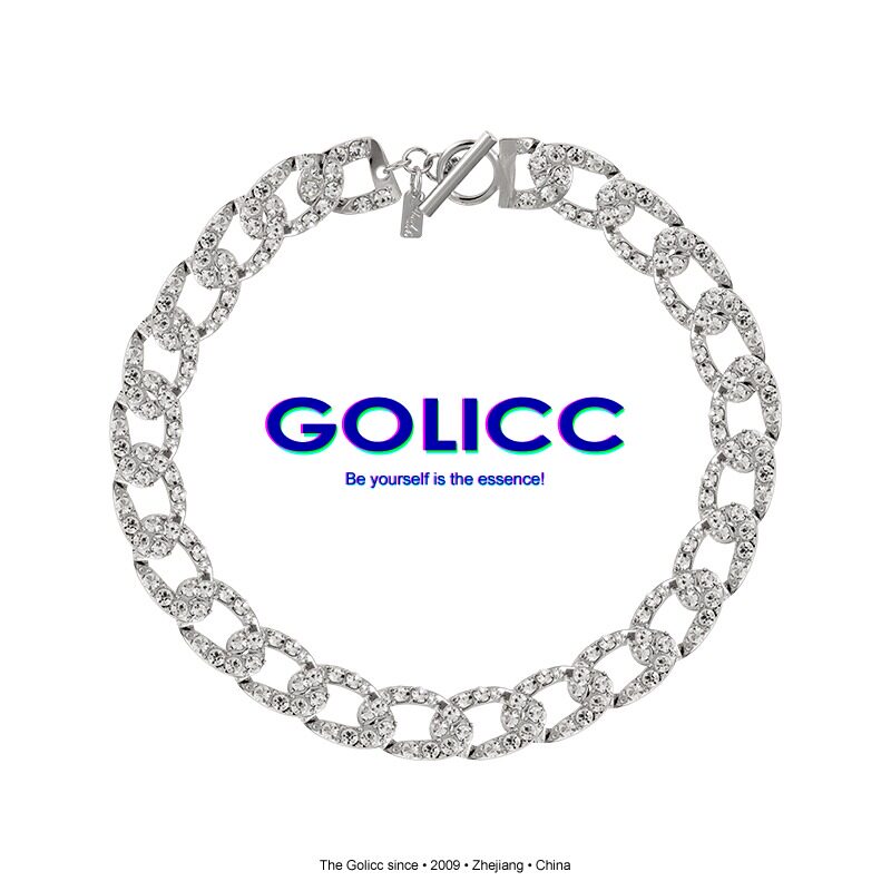 GOLICC full diamond inlaid thick necklace Female OT buckle hip hop Cuba chain European and American exaggerated clavicle chain ins necklace