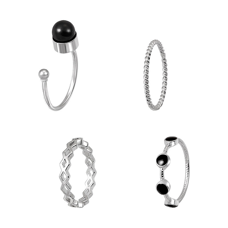 Finish Ring 4 piece set combination cold wind simple temperament female opening ring tide red tail ring Guria