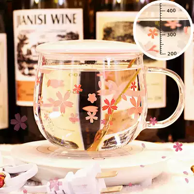 ins Wind cherry blossom water cup female Summer Cup cute student summer cup with lid simple drinking water glass