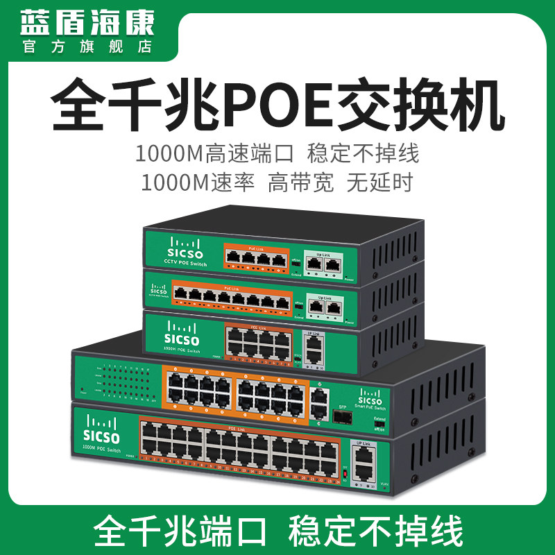 Full Gigabit poe power supply switch 4 8 ports 10 16 ports 24 ports converter Network surveillance camera lens splitter Standard 48V and Tianshi Tong Dahua Haikang wireless AP