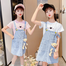 Girls summer dress braces dress suit 2022 new ocean Korean version CUHK Boy Denim Dress Trendy Child Pod Dress