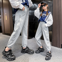 Girl Casual Pants Autumn Clothing 2021 New Children Han Edition Foreign Air Sports Pants CUHK Tong Loose Bunch Foot Long Pants