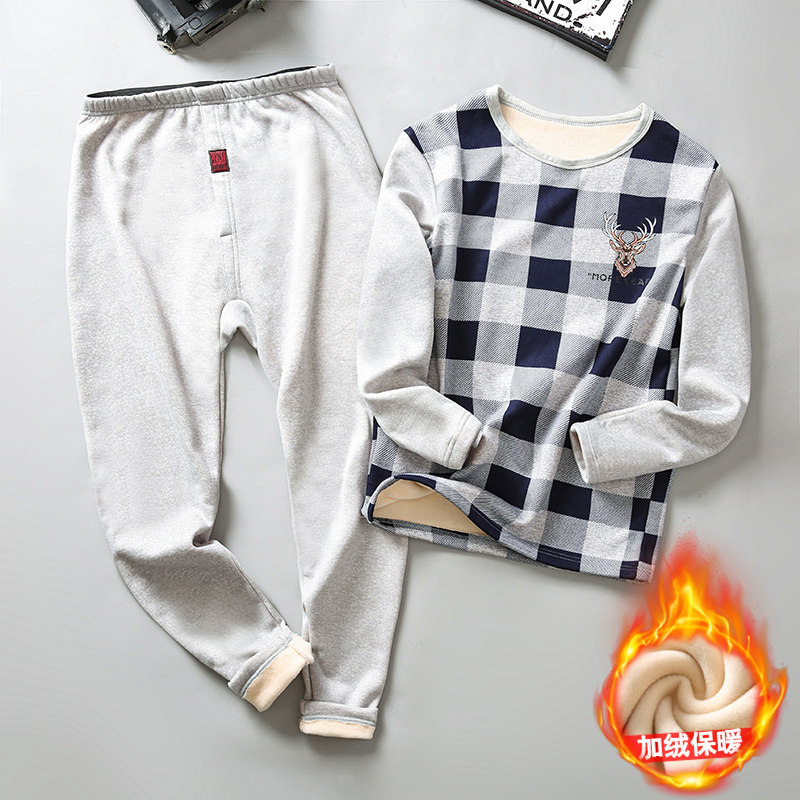 Junior High School Teen Warm Underwear Men plus thicker suit autumn and winter students anti-cold blouse autumn pants