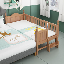 Solid wood children's splicing bed with guardrail single bed widens beech baby bed plus big bed artifact