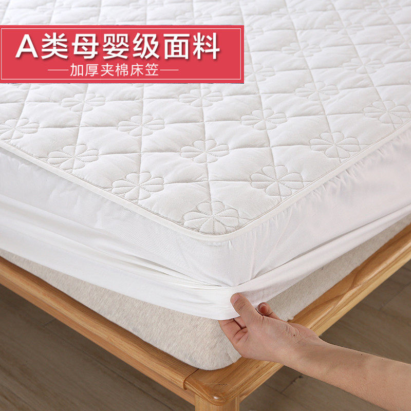 100% cotton bed cover Single piece cotton padded bed cover thickened non-slip fixed Simmons bed pad protective cover can be customized