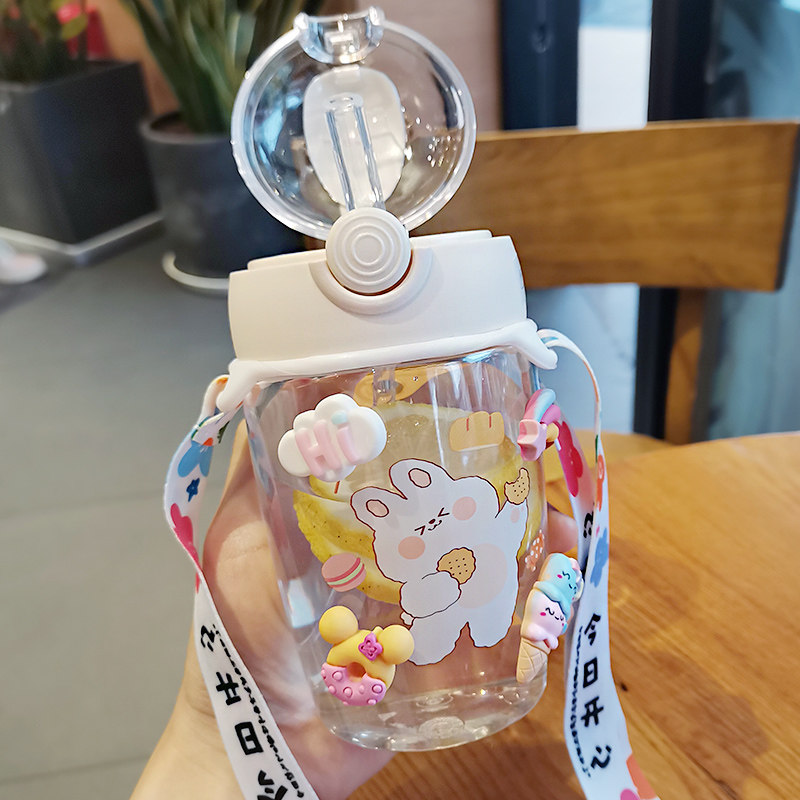 High-value cup simple ins wind with straw adult water cup Female student cute child portable simple plastic