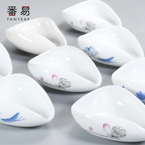 Tea lotus Retro handmade white porcelain tea appreciation Zen ceramics Japanese tea spoon Tea ceremony accessories Kung Fu tea set Tea art