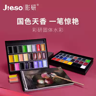 Color research solid watercolor pigment 24 colors professional art water color color color Chinese painting Yan color beginner students professional hand painting watercolor gouache Chinese painting paint box portable palette painting tool