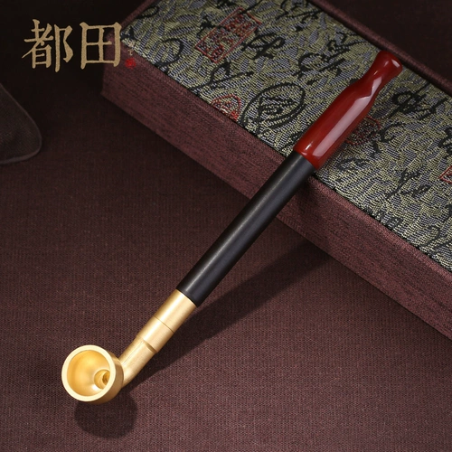 Ониксовая курительная трубка ручной работы из сандалового дерева, мужской старомодный медный мундштук, подарок на день рождения