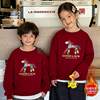 2026 Year of the Horse Cartoon Parent-Child Outfit Cute Printed Fleece-Lined Thickened Crewneck Sweatshirt Festive Bright Red Mother-Daughter Matching Outfit Trendy