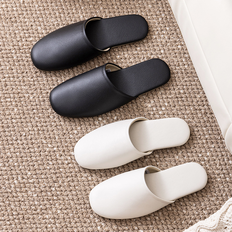 Japanese-Style Spring and Autumn Genuine Leather Home Slippers, High-End Office Indoor Silent Home Leather Floor Slippers, Closed-Toe for Men and Women