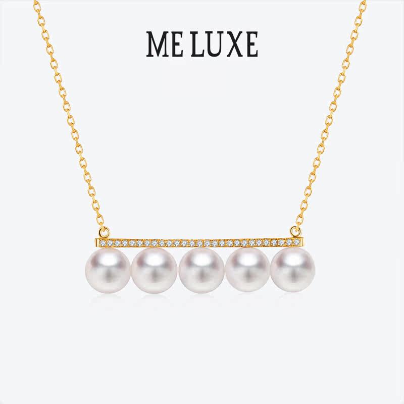 Balance beam 18K gold Japanese akoya seawater pearl diamond necklace female clavicle chain Aguya pendant gold tide