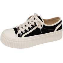 Renben thick-soled black canvas sneakers womens shoes ins trend 2024 spring new niche versatile biscuit sneakers