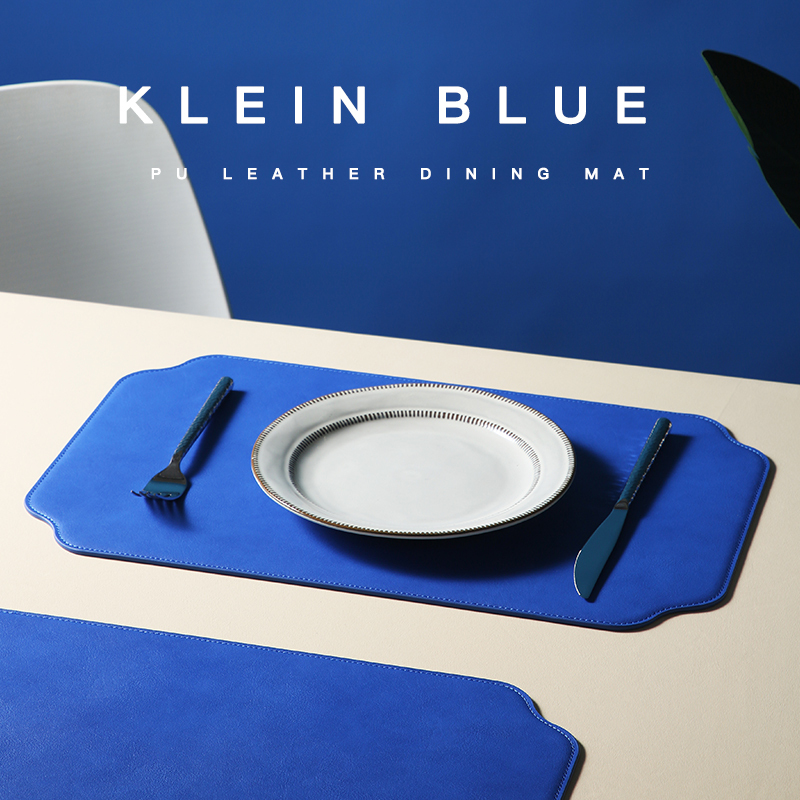 Klein Blue Pu Leather Western-Style Placemat, Nordic Light Luxury, High-End Restaurant Model Room Table Setting, High-End Tableware Mat