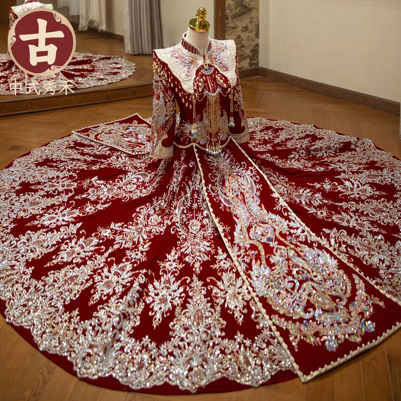 High-End Luxury 2026 New Style Xiuhe Dress Bride's Chinese Wedding Dress with Large Train, High-End Heavy Craftsmanship Wedding Gown High-End Luxury 2026 New Style Xiuhe Dress Bride's Chinese Wedding Dress with Large Train, High-End Heavy Craftsmanship Wedding Gown