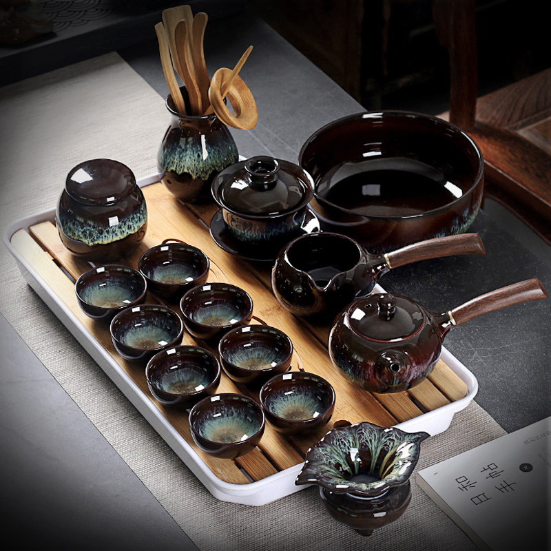 He Ge Jianzhan Kung Fu tea set home sand gold sky eye glaze ceramic pot set tea set set