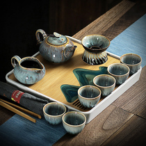 He Ge Kiln changed to build a tea set set home set of Tianmu glaze teapot kung fu tea cup tea cup tea maker