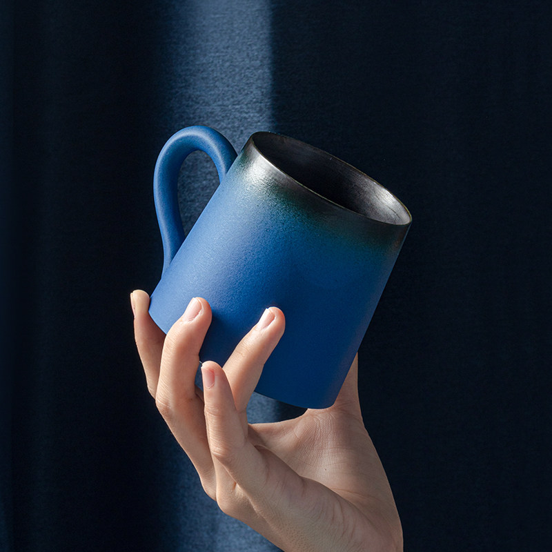 Like the deep blue mark cup high color value in wind personality boys gift ceramic cup set with cover large capacity