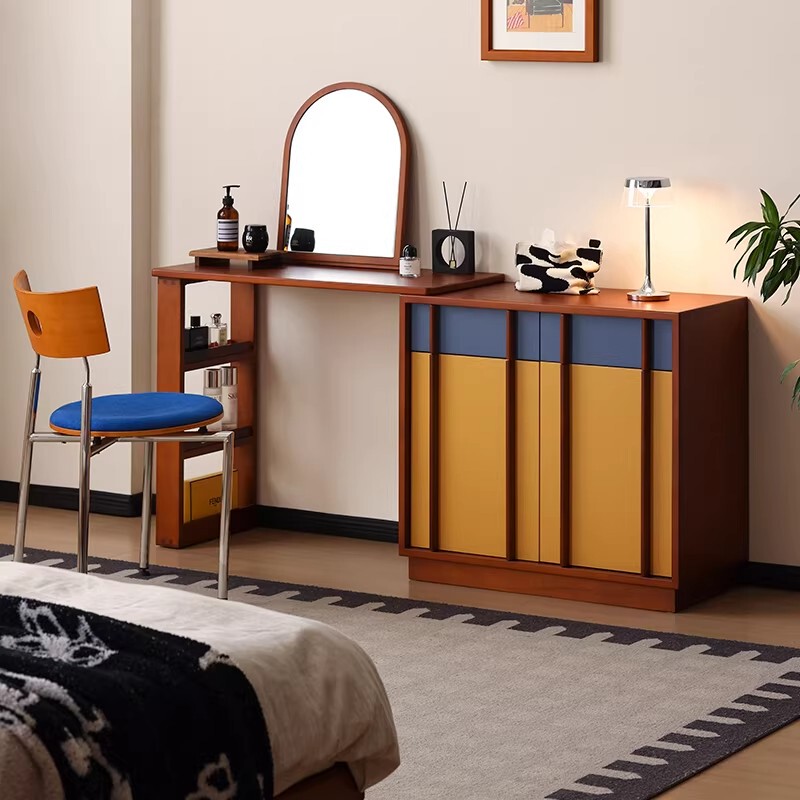Vintage Bauhaus Dressing Table with Integrated Storage, Retro Small Apartment Bedside Extendable Corner Cabinet