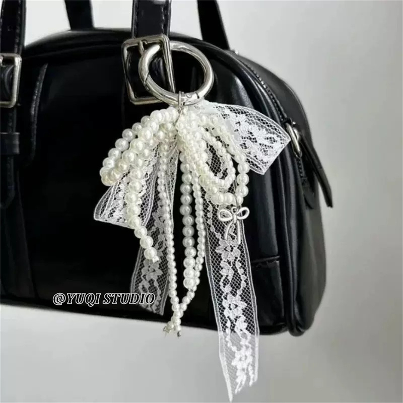 Korean Style ins Ballet Girl Pearl Lace Bow Bag Chain High-End Keychain Mobile Phone Pendant Korean Style ins Ballet Girl Pearl Lace Bow Bag Chain High-End Keychain Mobile Phone Pendant