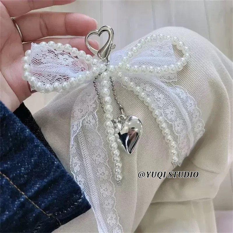 Korean Lace Pearl Bow Pendant Love Pendant Mobile Phone Chain Accessories Sweet Versatile Key Chain Bag Pendant