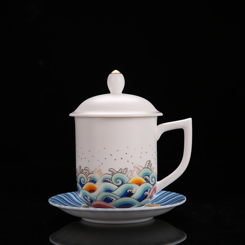 Large capacity of Ceramic cup with handle of household cup high-end president cup with covered ceramic water cup