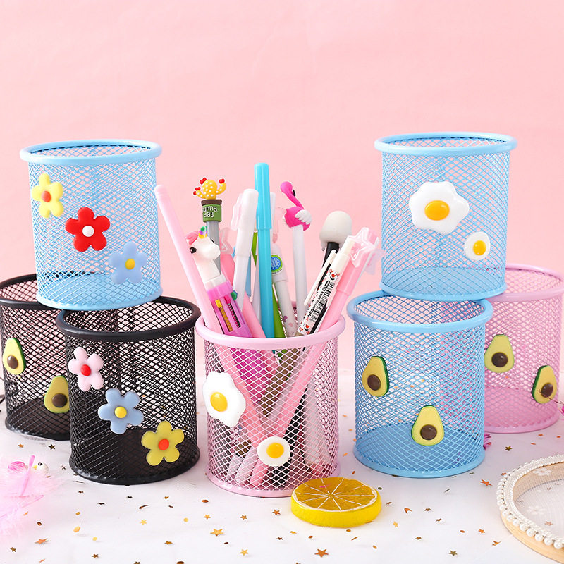 Cartoon cute super cute pen holder metal hollow grid creative fashion office creative fashion desktop decoration storage box simple students with large-capacity multi-function pen insert stationery storage tube