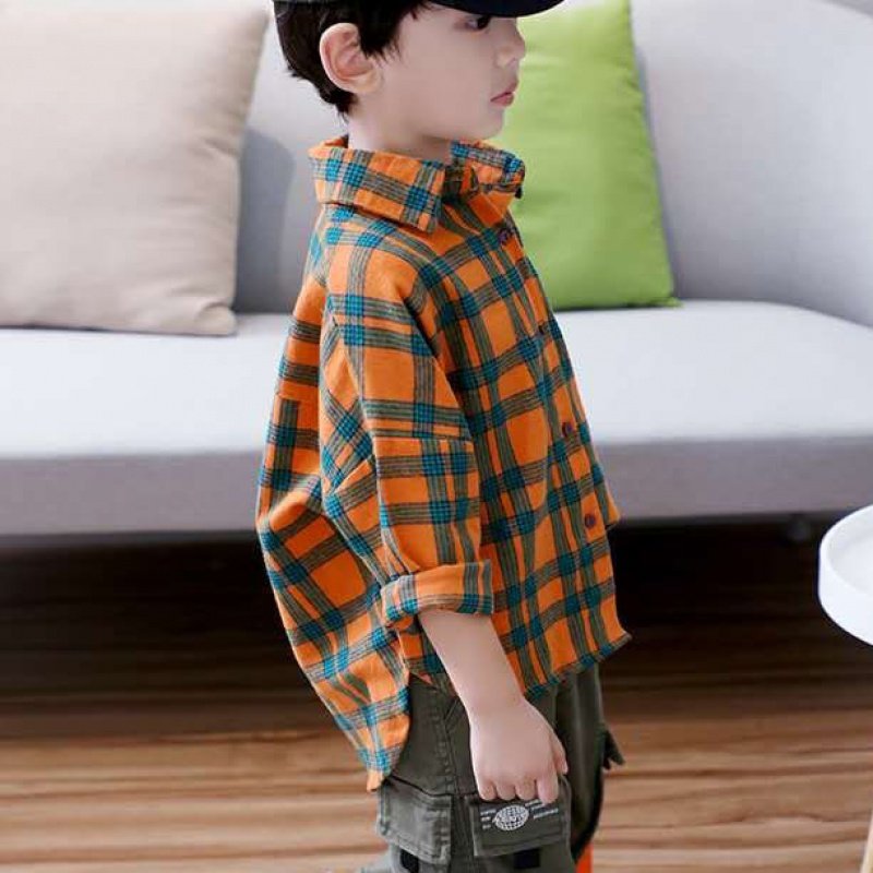 Children's Spring Clothing Boy Blouse Shirt Spring Autumn Shirt Tide Baby Long Sleeve Spring Couts Children's Plaid Summer CUHK Scout