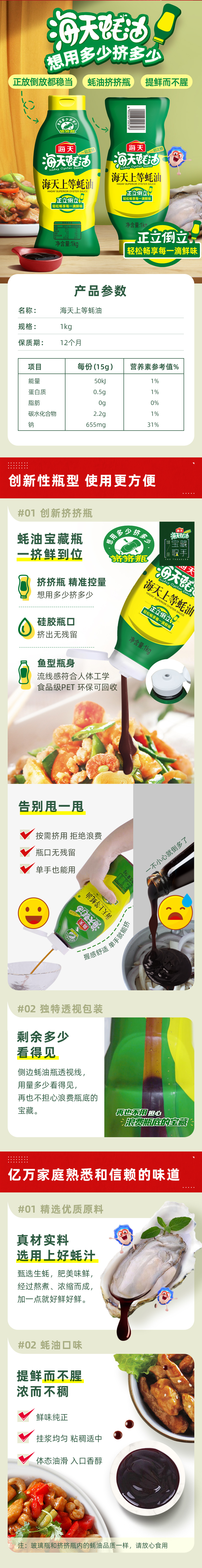 海天蚝油 上等蚝油 1kg 挤挤装 图1