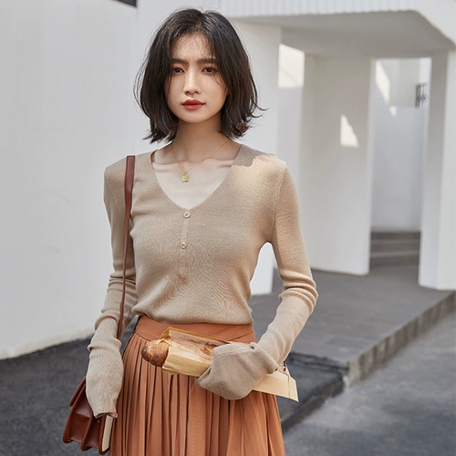 Демисезонный лонгслив, трикотажный свитер, V-образный вырез, 2020, в западном стиле, облегающий крой, в обтяжку