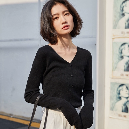 Демисезонный лонгслив, трикотажный свитер, V-образный вырез, 2020, в западном стиле, облегающий крой, в обтяжку