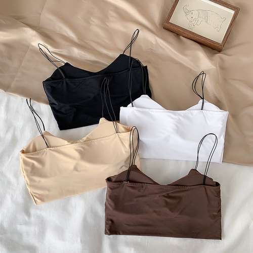 Шелковый топ с чашечками, тонкое нижнее белье для школьников, жилет, топ без лямок, бюстгальтер-топ, эффект подтяжки, красивая спина