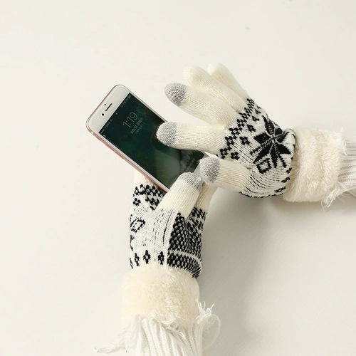 Демисезонные утепленные удерживающие тепло комфортные трикотажные перчатки, со снежинками