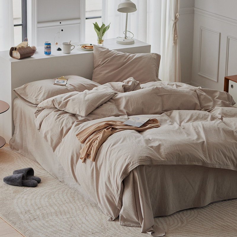 Class A cotton yarn-dyed washed cotton four-piece set spring and autumn pure cotton 100 simple naked sleeping quilt cover bed sheet bedding