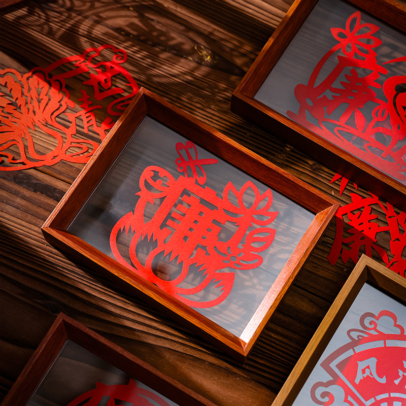 Corruption-Free Paper-Cut Artwork, Decorative Framed Painting, Chinese-Style National Characteristics, 8inch Double-Sided Transparent Display Finished Products for Table Display