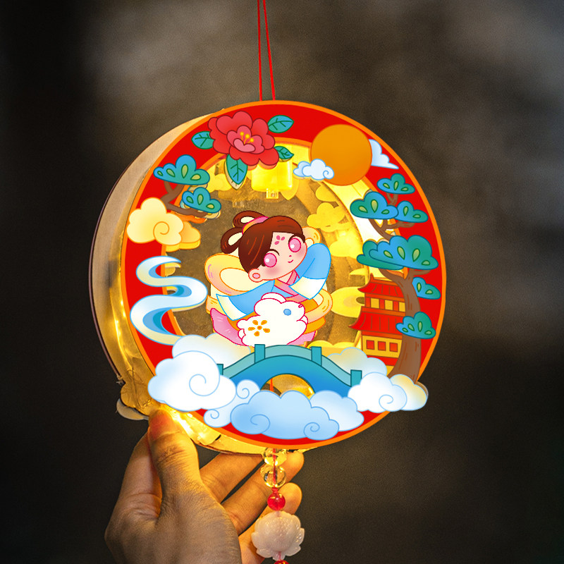 Mid-Autumn Festival Lantern DIY Handmade Materials Kindergarten New Style Children's Ancient Style Glowing Rabbit Hand-Held Lantern