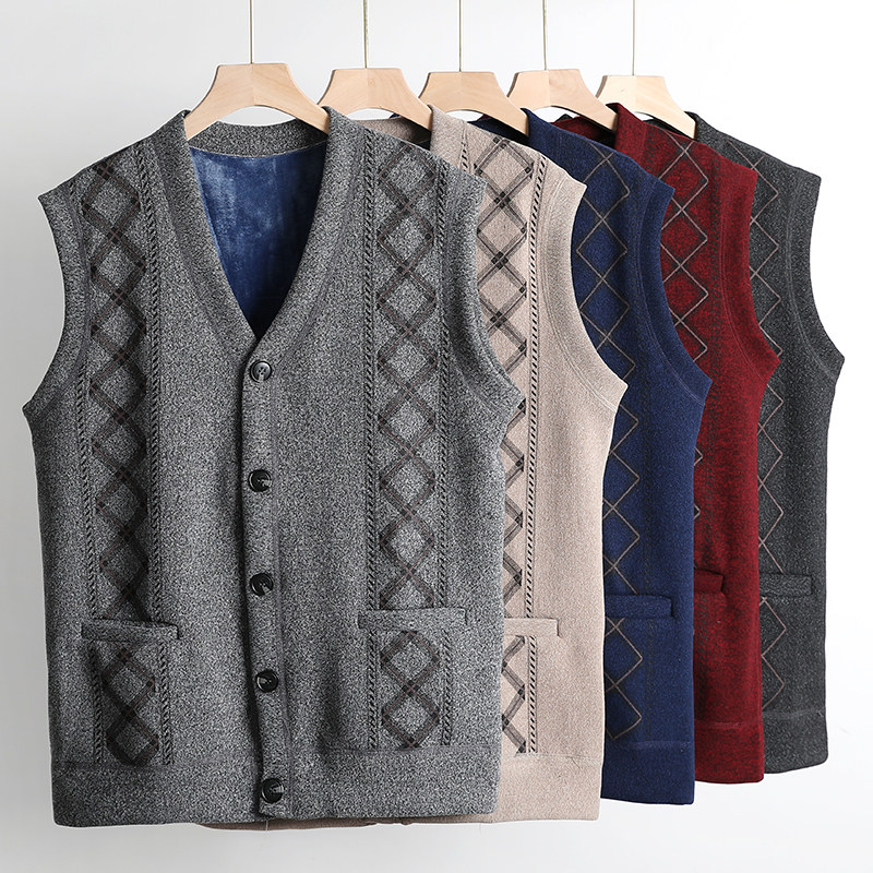 Elderly warm vest men's waistcoat plus velvety thickened cardiovert blouses daddy clothes middle-aged elderly grandpa old winter clothing