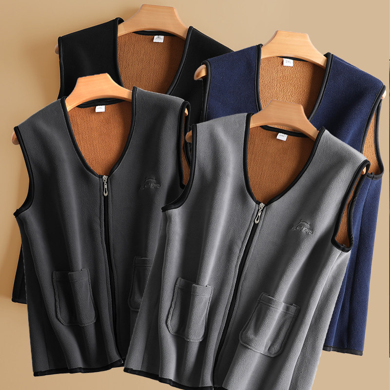 Middle-aged and elderly vest men's spring and autumn plus velvet thick polar fleece elderly dad warm vest grandpa coat winter