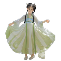 Han Fu Girl Super Fairy Ancient Wind Ancient Dress Girl Child Spring Autumn 2024 New Long Sleeve Improved Green Tandem Dress