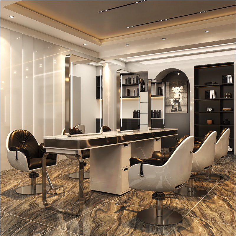 Hairglass hairdresser special LED lamp stainless steel marble hair shop double-sided mirror