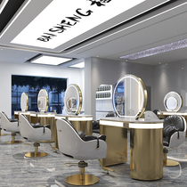 Net red hair salon dedicated hair cutting perm dyeing table with lamp barber shop marble mirror table double-sided stainless steel hairdressing mirror