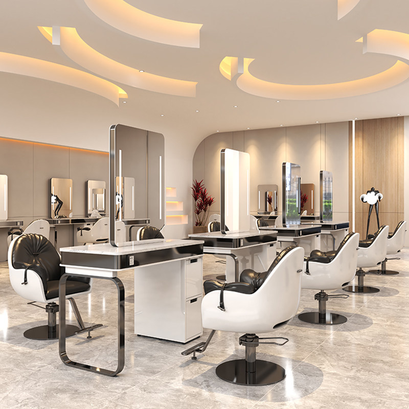 Hair salon mirror table net red barber shop single and double-sided mirror hair salon special with lamp floor mirror stainless steel hair cutting mirror