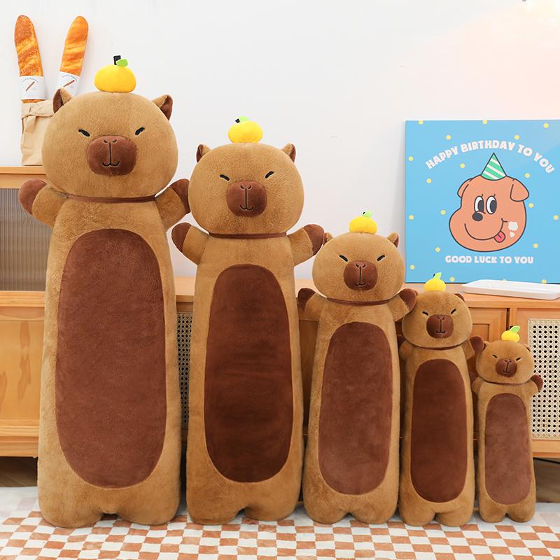 Capybara Long Pillow, Cuddly Toy for Girls to Sleep With, Hug, and Hold on Top of the Head, Persimmon-Shaped, Good Luck Gift for Boyfriend/Girlfriend