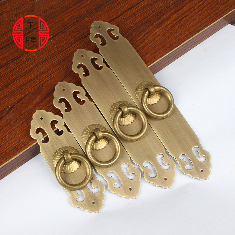 New Chinese Furniture Imitation Ancient Pure Copper Handle Bar Overall Cabinet Bookcase Vintage Cabinet Door Retro Windows Full Copper Handle