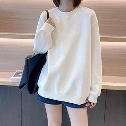 White Long-Sleeved Pure Cotton Sweatshirt for Women 2025 Spring, Autumn and Winter New Style Lazy Style Loose Mid-Length Casual Bottoming Top